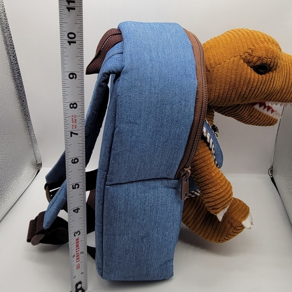 Excellent Naturally Kids Denim Backpack with Attachable Stuffed Dinosaur 18 mo.+ - Picture 8 of 10